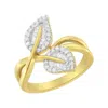 Haus Of Brilliance 10k Yellow Gold 3/8 Cttw Round And Baguette-cut Diamond Leaf Cocktail Ring In Yellow