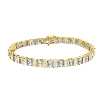 Haus Of Brilliance 10k Yellow Gold 4.0 Cttw Alternating Baguette & Round Cut Diamond Bezel- & Prong-set 7" Tennis Brace