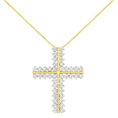 Haus Of Brilliance 10k Yellow Gold 4.0 Cttw Diamond Two Row Cross 18" Pendant Necklace