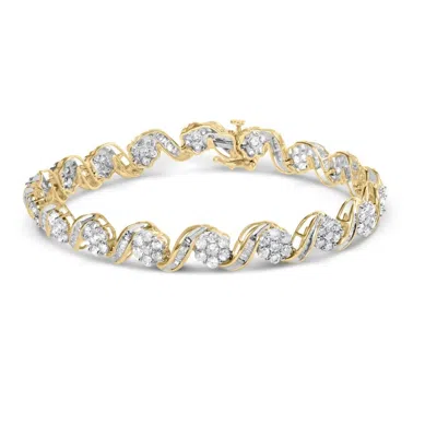 Haus Of Brilliance 10k Yellow Gold 5.00 Cttw Round-cut And Baguette-cut Diamond Floral Link 7.25" Bracelet