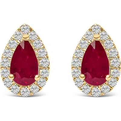 Haus Of Brilliance 10k Yellow Gold 5x3 Mm Pear-cut Ruby And 1/7 Cttw Diamond Halo Stud Earrings