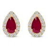 Haus Of Brilliance 10k Yellow Gold 5x3 Mm Pear-cut Ruby And 1/7 Cttw Diamond Halo Stud Earrings In Yellow