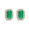 Haus Of Brilliance 10k Yellow Gold 5x3mm Emerald-cut Green Emerald And 1/7 Cttw Diamond Halo Octagonal Stud Earrings In Yellow