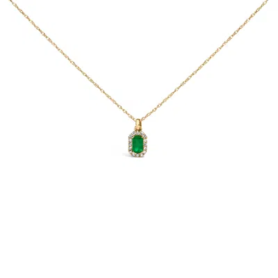 Haus Of Brilliance 10k Yellow Gold 5x3mm Green Emerald And Diamond Accent Halo Octagonal Shape 18" Pendant Necklace