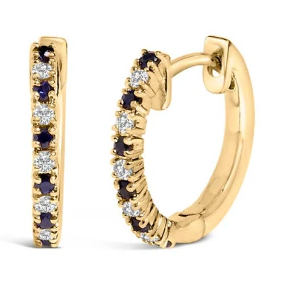 Haus Of Brilliance 10k Yellow Alternating Blue Sapphire 1/10 Ct Diamond Huggy Hoop Earrings (i-j Col In Gold