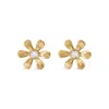 Haus Of Brilliance 10k Yellow Gold Bezel Set Diamond Accent Hammered Finish Floral Stud Earrings In Yellow