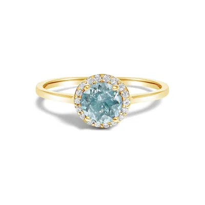 Haus Of Brilliance 10k Yellow Gold Blue Aquamarine And 1/10 Cttw Diamond Halo Ring