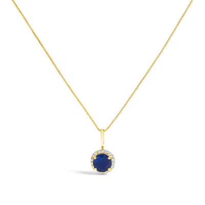 Haus Of Brilliance 10k Yellow Gold Blue Sapphire And 1/10 Cttw Diamond Accent Halo Pendant Necklace