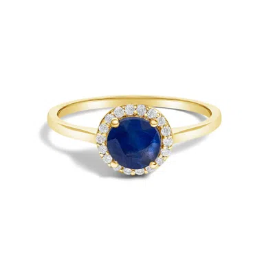 Haus Of Brilliance 10k Yellow Gold Blue Sapphire And 1/10 Cttw Diamond Halo Ring