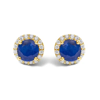 Haus Of Brilliance 10k Yellow Gold Blue Sapphire And 1/6 Cttw Diamond Halo Stud Earring
