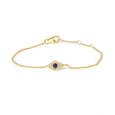 Haus Of Brilliance 10k Yellow Gold Blue Sapphire And Diamond Accent Evil Eye Station Link Bracelet