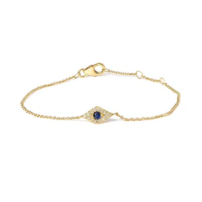 Haus Of Brilliance 10k Yellow Gold Blue Sapphire And Diamond Accent Evil Eye Station Link Bracelet (