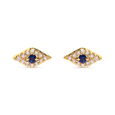 Haus Of Brilliance 10k Yellow Gold Blue Sapphire And Diamond Accent Evil Eye Stud Earring