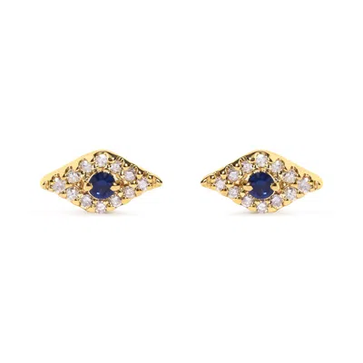Haus Of Brilliance 10k Yellow Gold Blue Sapphire And Diamond Accent Evil Eye Stud Earring (h-i Color