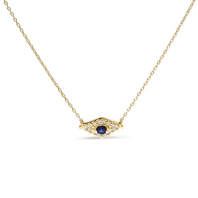 Haus Of Brilliance 10k Yellow Gold Blue Sapphire And Diamond Accented Evil Eye 18" Inch Pendant Neck