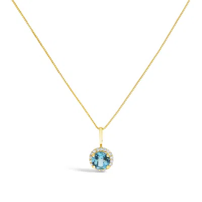 Haus Of Brilliance 10k Yellow Gold Blue Topaz And 1/10 Cttw Diamond Accent Halo Pendant Necklace