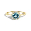 Haus Of Brilliance 10k Yellow Gold Blue Topaz And 1/10 Cttw Diamond Halo Ring In Gold