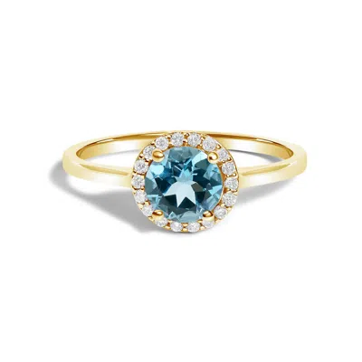 Haus Of Brilliance 10k Yellow Gold Blue Topaz And 1/10 Cttw Diamond Halo Ring