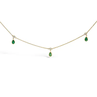 Haus Of Brilliance 10k Yellow Gold Dangling 5x3 Mm Green Emerald And Diamond Station Necklace