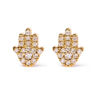 Haus Of Brilliance 10k Yellow Gold Diamond Accented Hamsa Stud Earrings