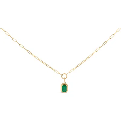 Haus Of Brilliance 10k Yellow Gold Emerald Cut 6x4 Mm Green Emerald Solitaire Pendant Necklace