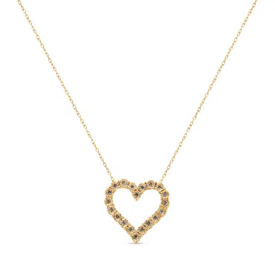 Haus Of Brilliance 10k Yellow Gold Flashed .925 Sterling Silver 1/2 Cttw Champagne Diamond Miracle Plate Heart Pendant