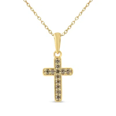 Haus Of Brilliance 10k Yellow Gold Flashed .925 Sterling Silver 1/4 Cttw Champagne Diamond Cross Pendant Necklace (k-l 