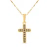 Haus Of Brilliance 10k Yellow Gold Flashed .925 Sterling Silver 1/4 Cttw Champagne Diamond Cross Pendant Necklace In Multi