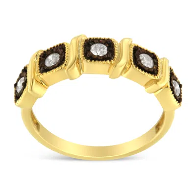 Haus Of Brilliance 10k Yellow Gold Flashed .925 Sterling Silver Miracle-set Diamond 5-stone Ring Band In Multi