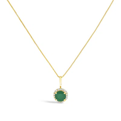 Haus Of Brilliance 10k Yellow Gold Green Emerald And 1/10 Cttw Diamond Accent Halo Pendant Necklace