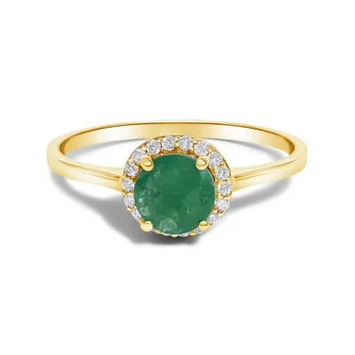 Haus Of Brilliance 10k Yellow Gold Green Emerald And 1/10 Cttw Diamond Halo Ring