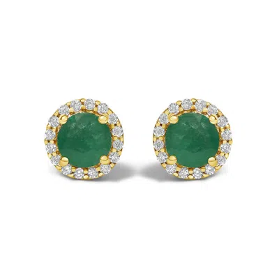 Haus Of Brilliance 10k Yellow Gold Green Emerald And 1/6 Cttw Diamond Halo Stud Earring