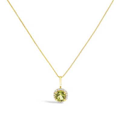 Haus Of Brilliance 10k Yellow Gold Green Peridot And 1/10 Cttw Diamond Accent Halo Pendant Necklace