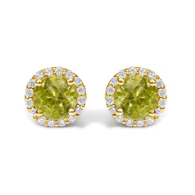 Haus Of Brilliance 10k Yellow Gold Green Peridot And 1/6 Cttw Diamond Halo Stud Earring In Multi