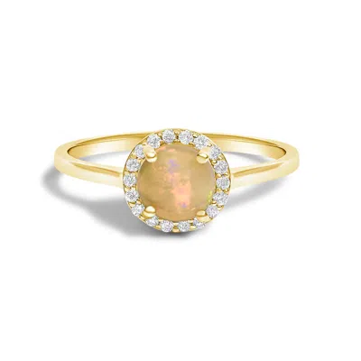 Haus Of Brilliance 10k Yellow Gold Opal And 1/10 Cttw Diamond Halo Ring