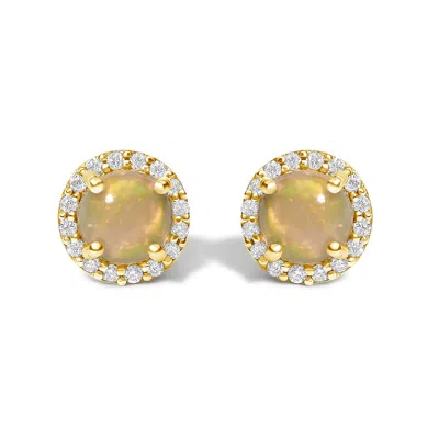 Haus Of Brilliance 10k Yellow Gold Opal And 1/6 Cttw Diamond Halo Stud Earring