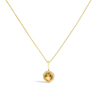 Haus Of Brilliance 10k Yellow Gold Orange Citrine And 1/10 Cttw Diamond Accent Halo Pendant Necklace