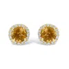Haus Of Brilliance 10k Yellow Gold Orange Citrine And 1/6 Cttw Diamond Halo Stud Earring In Orange