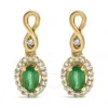Haus Of Brilliance 10k Yellow Gold Oval Cut Green Emerald 5x3 Mm And 1/7 Cttw Round Diamond Dangle E In Yellow