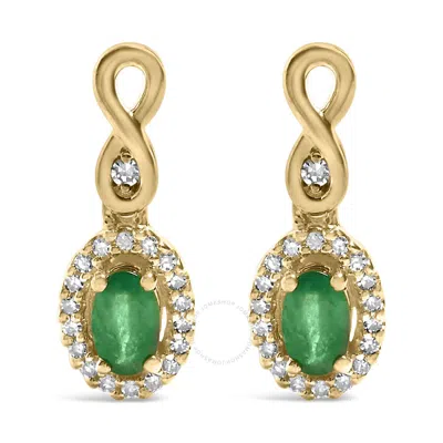 Haus Of Brilliance 10k Yellow Gold Oval Cut Green Emerald 5x3 Mm And 1/7 Cttw Round Diamond Dangle E