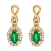 Haus Of Brilliance 10k Yellow Gold Oval Cut Green Emerald 5x3 Mm And 1/7 Cttw Round Diamond Dangle Earrings