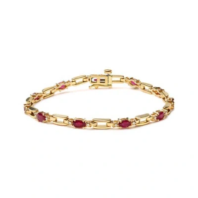 Haus Of Brilliance 10k Yellow Gold Oval Ruby And 1/10 Cttw Diamond Bar Prong Set Bracelet
