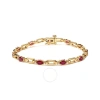 HAUS OF BRILLIANCE HAUS OF BRILLIANCE 10K YELLOW GOLD OVAL RUBY AND 1/10 CTTW DIAMOND BAR PRONG SET BRACELET (H-I COLOR