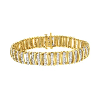 Haus Of Brilliance 10k Yellow Gold Over .925 Sterling Silver 5.0 Cttw Diamond S Shaped Wave Link Two Tone 7” Tennis Bra