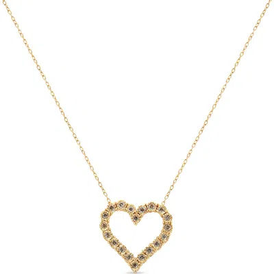 Haus Of Brilliance 10k Yellow Gold Flashed .925 Sterling Silver 1/2 Cttw Champagne Diamond Miracle Plate Heart Pendant