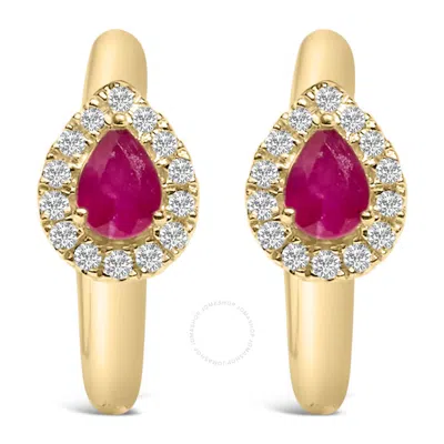 Haus Of Brilliance 10k Yellow Gold Pear Cut Red Ruby 4x3 Mm And 1/10 Cttw Round Diamond Huggy Earrin