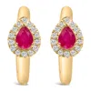 Haus Of Brilliance 10k Yellow Gold Pear Cut Red Ruby 4x3 Mm And 1/10 Cttw Round Diamond Huggy Earrings