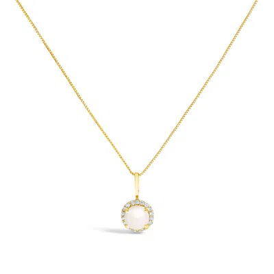 Haus Of Brilliance 10k Yellow Gold Pearl And 1/10 Cttw Diamond Accent Halo Pendant Necklace
