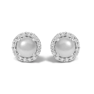 Haus Of Brilliance 10k Yellow Gold Pearl And 1/6 Cttw Diamond Halo Stud Earring