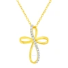 HAUS OF BRILLIANCE HAUS OF BRILLIANCE 10K YELLOW GOLD PLATED .925 STERLING SILVER DIAMOND ACCENT CROSS RIBBON PENDANT N